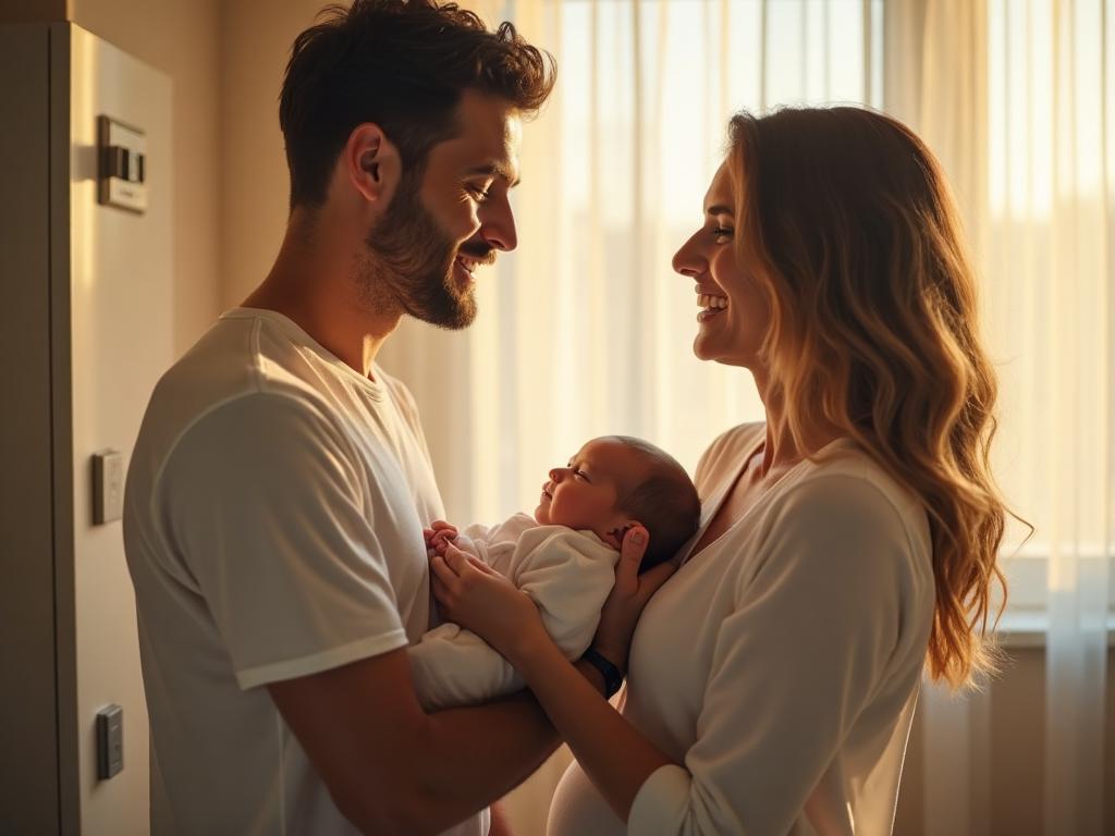 Happy family with newborn